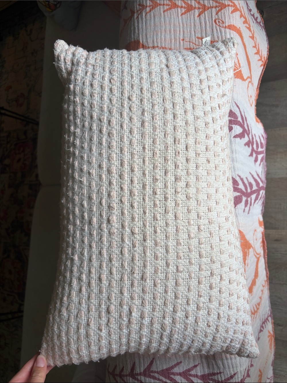Waffle Knit Decorative Pillow - Soft Blush